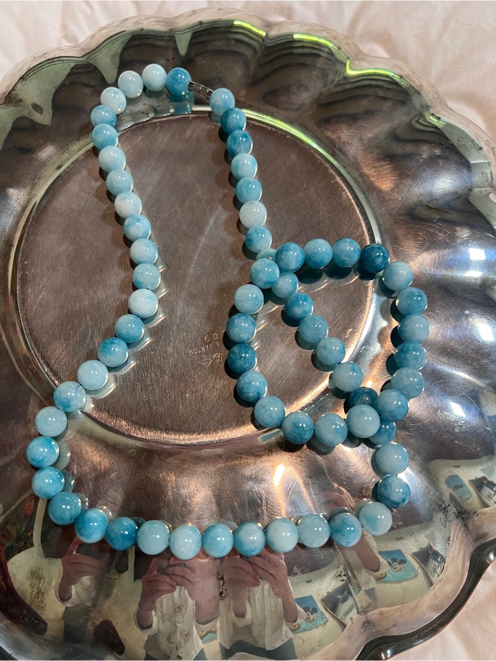 Jade Blue Beaded Necklace and Bracelet Set